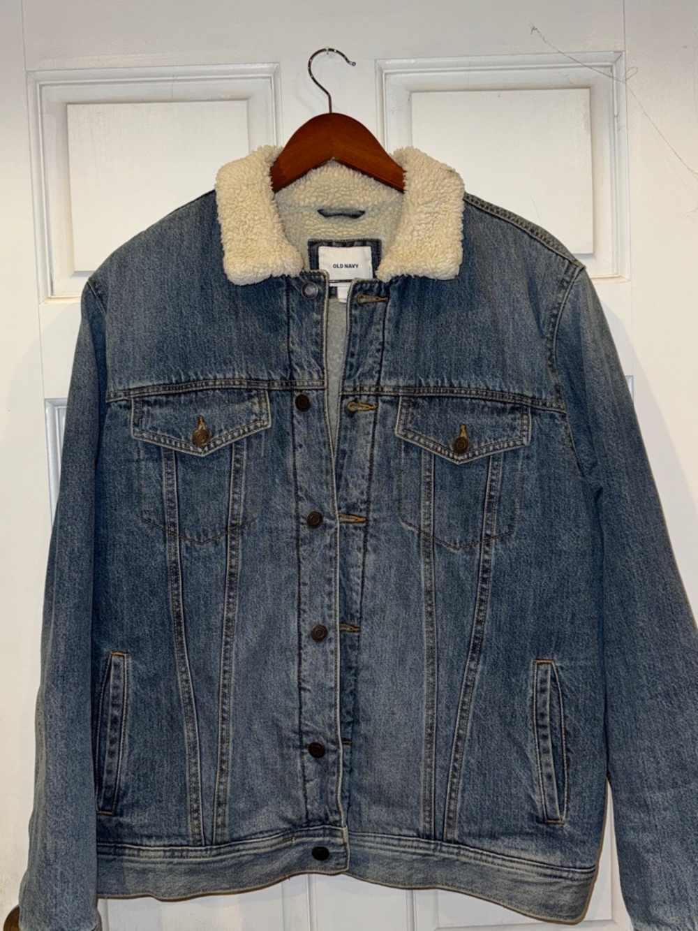 Old Navy Blue Denim Jacket with Cream Sherpa Collar
